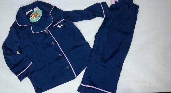 NWT PETER ALEXANDER GIRLS NAVY SATIN PYJAMA SET SIZE 5