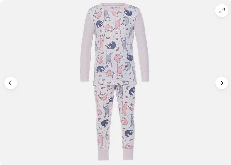 Kirkland Signature kids’ SLOTH AND STRIPE 4 Pc Pajama Set(PINKS/GRAY 3T)NWT