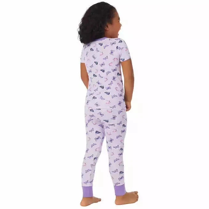 NEW Kirkland Signature Girls 4-Piece Cotton Pajama Set, Purple Butterfly, Size 6