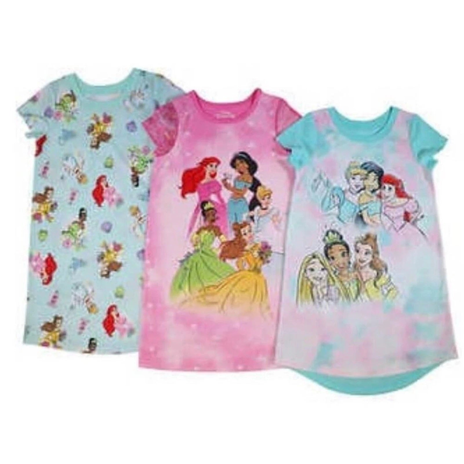 Disney Princess Girl's Pajamas Nightgowns 3 Pack Set Size 6 NWT