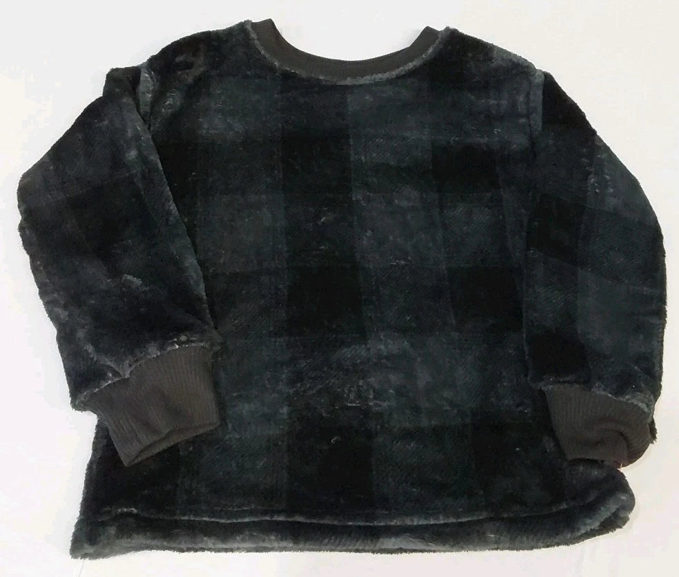 Boys Cat & Jack XS (4/5) Black Plaid 2 Piece Fleece Pajama