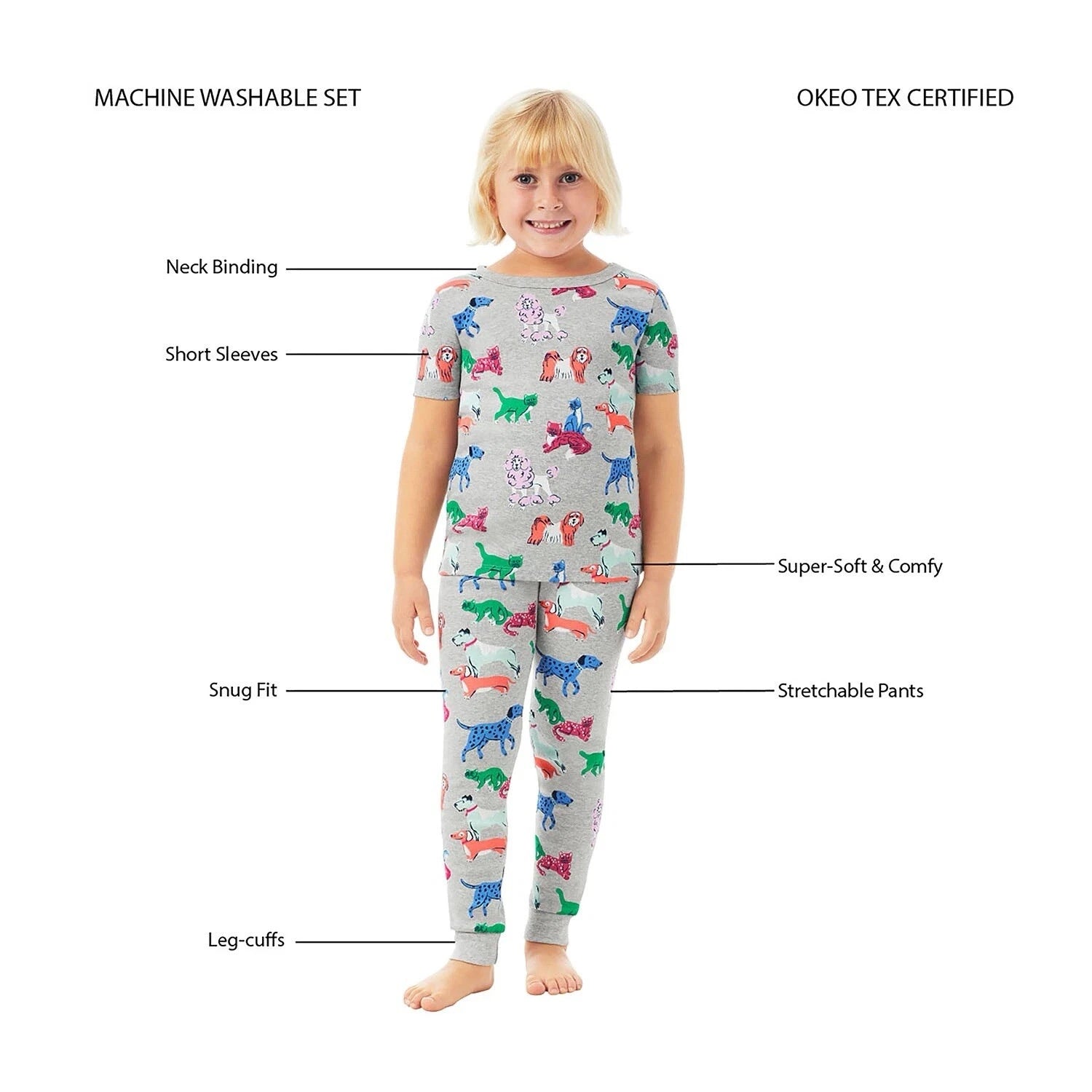 Member's Mark Girls 4-Piece Organic Cotton Pajama Set Size 3T Dog and Cats