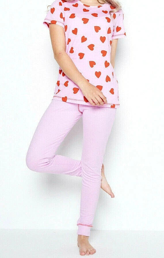 New Girls Pack of 3 Fierce Heart Pyjama Set Pink/Grey Marl Size 10-11 Years