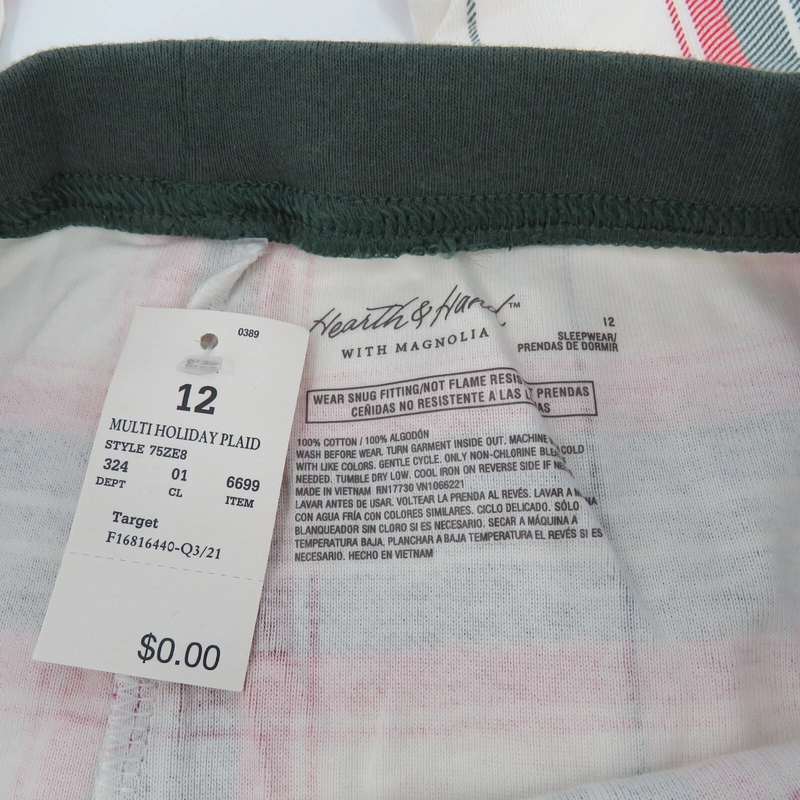 Hearth & Hand Holiday Plaid Red and Green 2 Piece Kids Pajama Set Size 12