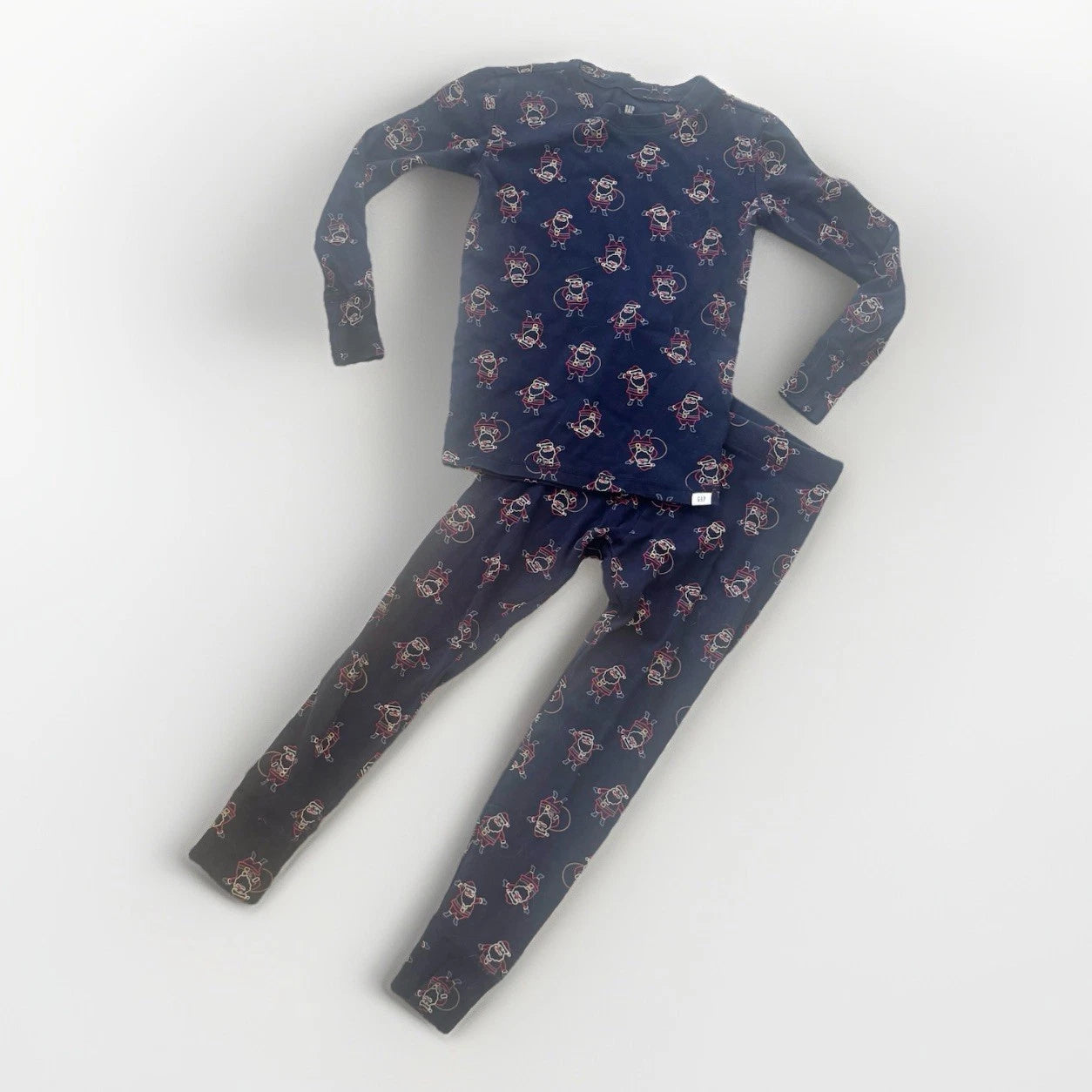 Gap Kids Sz 10 Kids Santa Claus Pajamas PJs Christmas Holidays Blue 2 Pieces