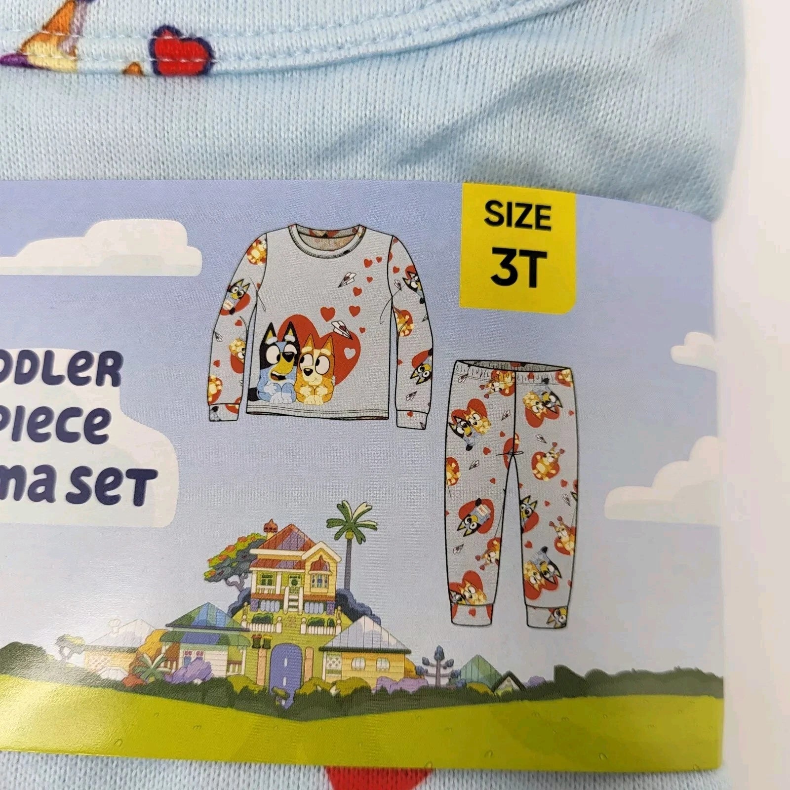 New Bluey 3T Toddler Unisex Valentine Hearts 2-Piece Pajama Set Blue Long Sleeve