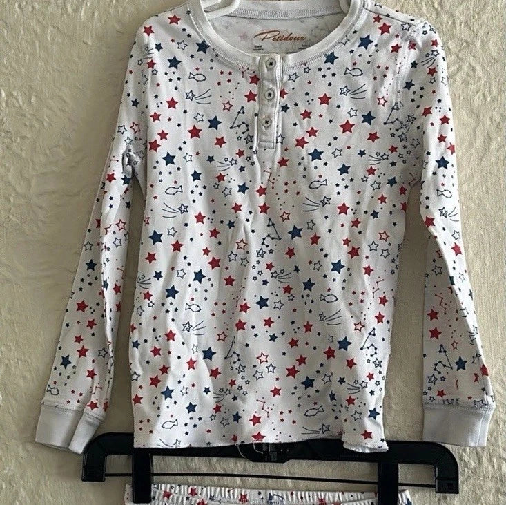 Petidoux Red White Blue Star Pattern Children’s Pajama Set Top Bottom 8