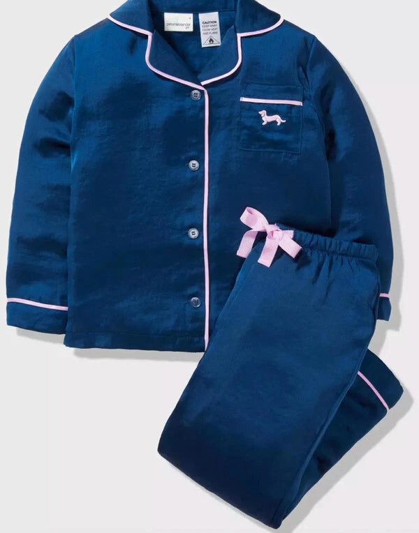 NWT PETER ALEXANDER GIRLS NAVY SATIN PYJAMA SET SIZE 5