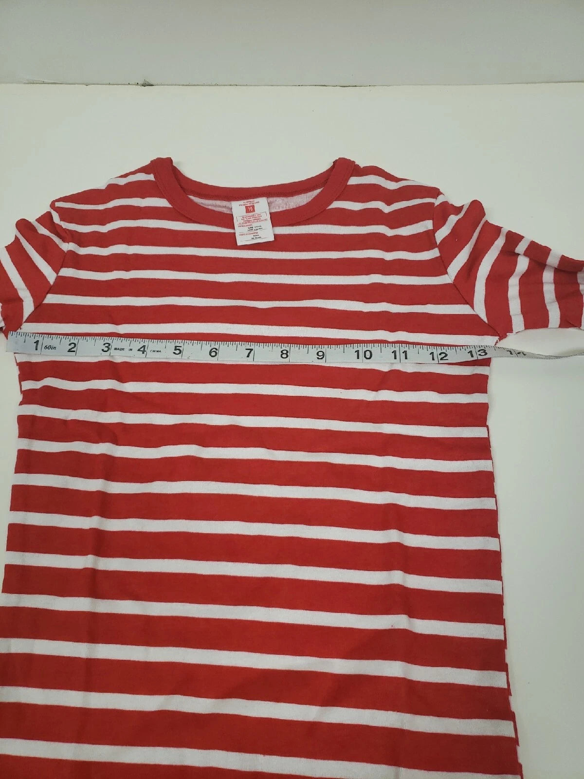 Unbranded Kids 2 Pc Red & White Striped Pajama Set Cotton Elastic Sz 10 NWT