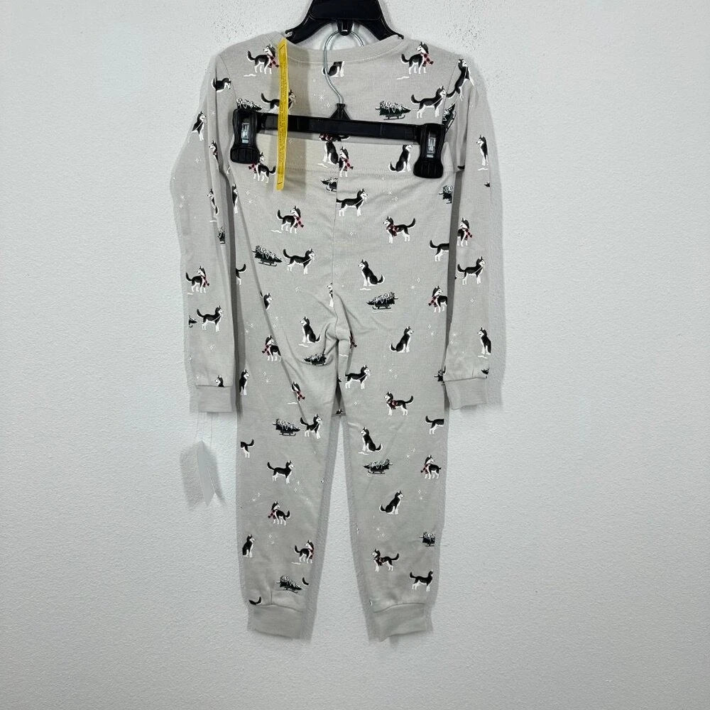Petit Lem Holiday Light Grey Husky Dog Winter Holiday 2 Piece Pajama Set NWT