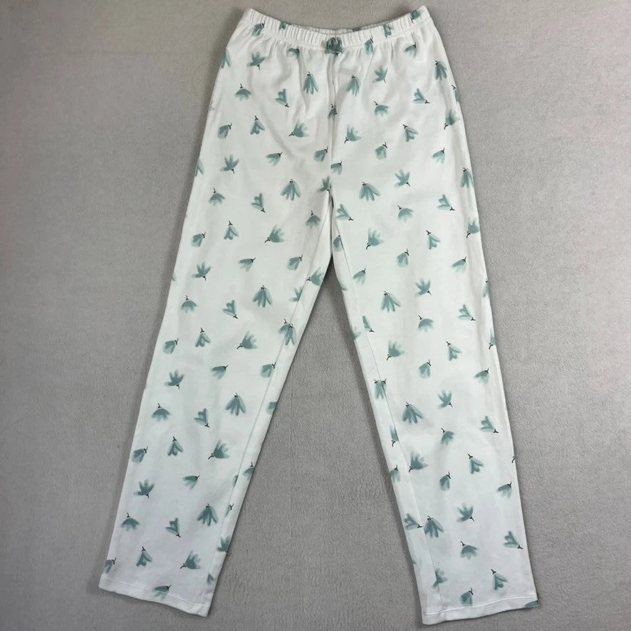 Cotton Juice Pajama Set Children's Size 11-12 White w/ Blue Leaves & Bows