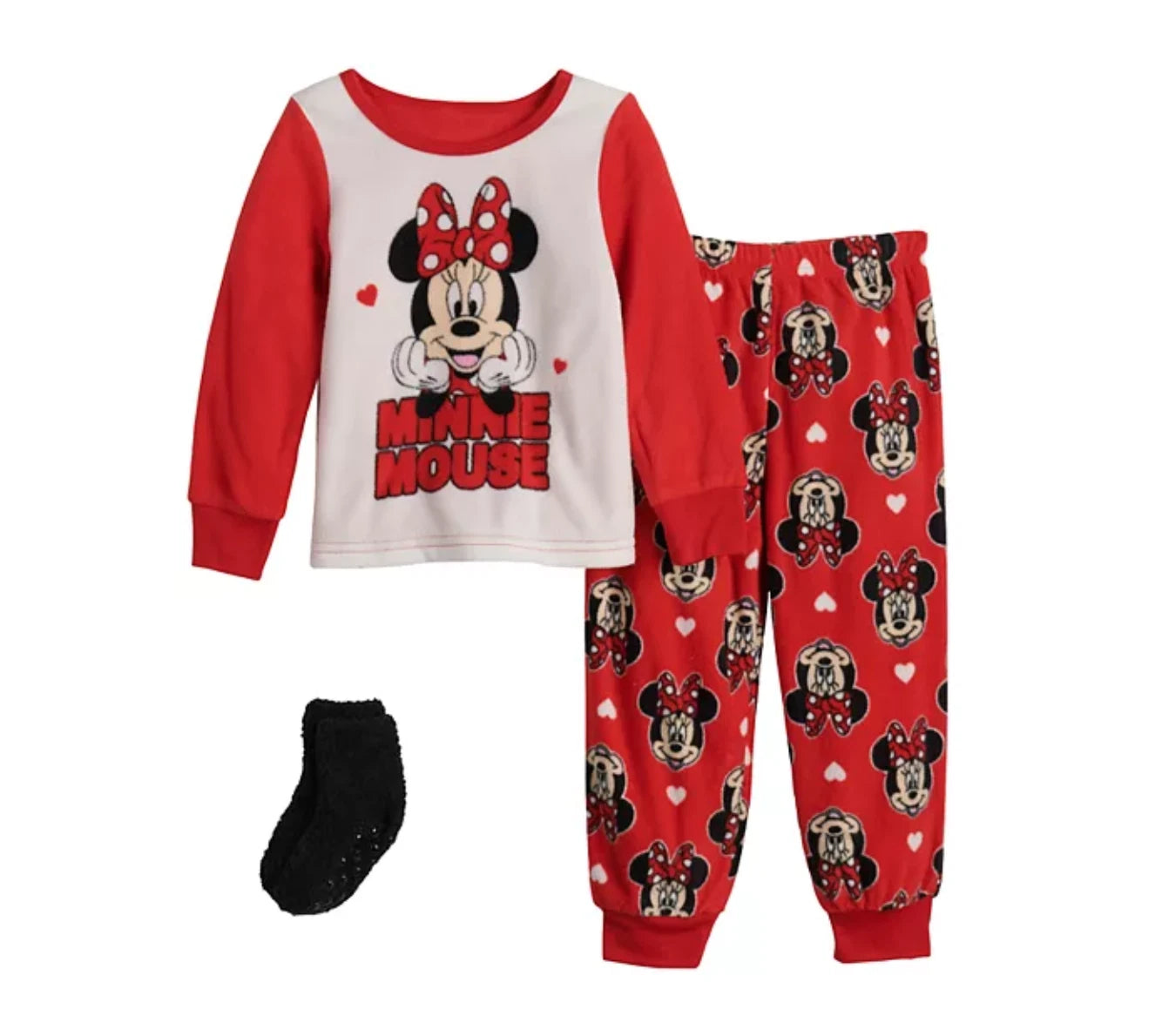 Disney's Minnie Mouse Love 2 T Gir's 2 pc Fleece Pajama Set with Socks NWT