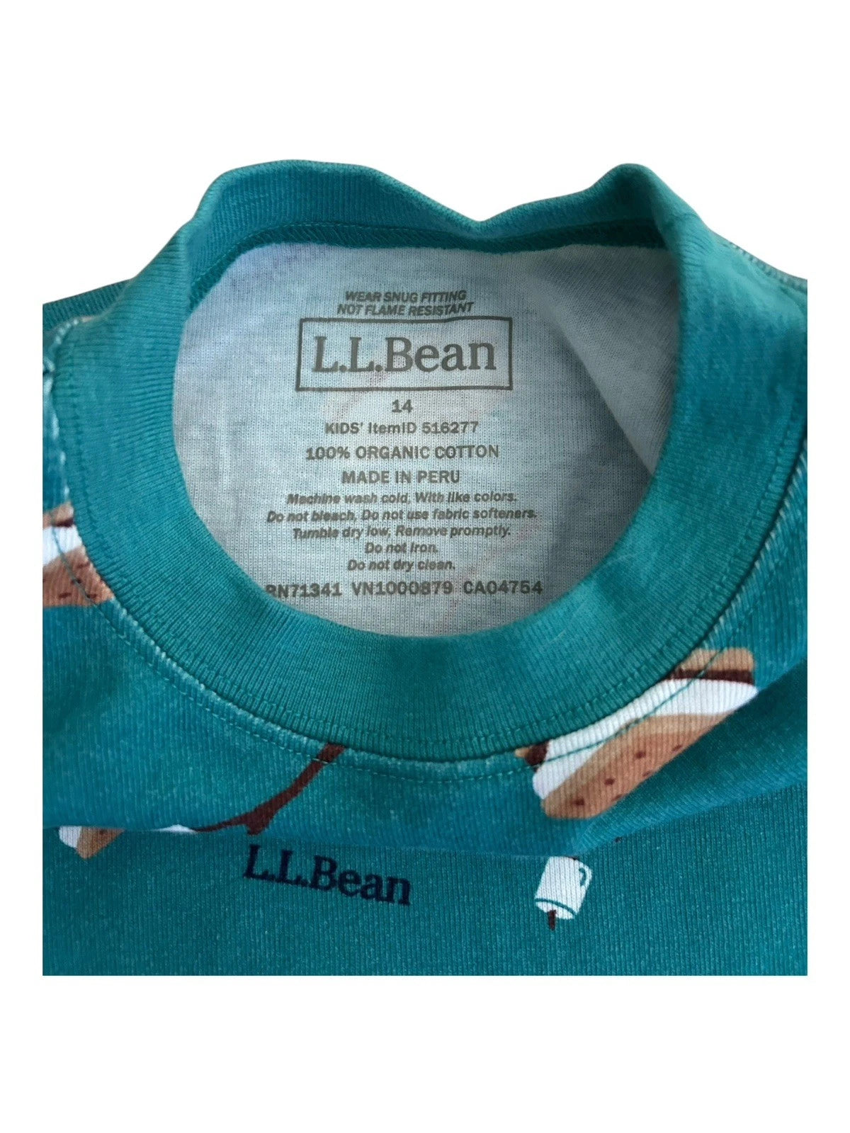 L.L. Bean S'mores Pajama Set Shorts and Short Sleeve Size 14