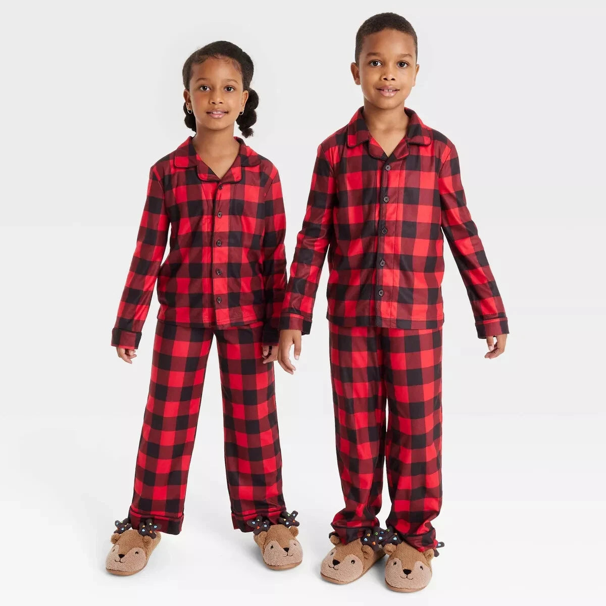 Kids' 2pc Button Up Pajama Set Cat & Jack™ Red Check Size XS (4/5) Flame Resista