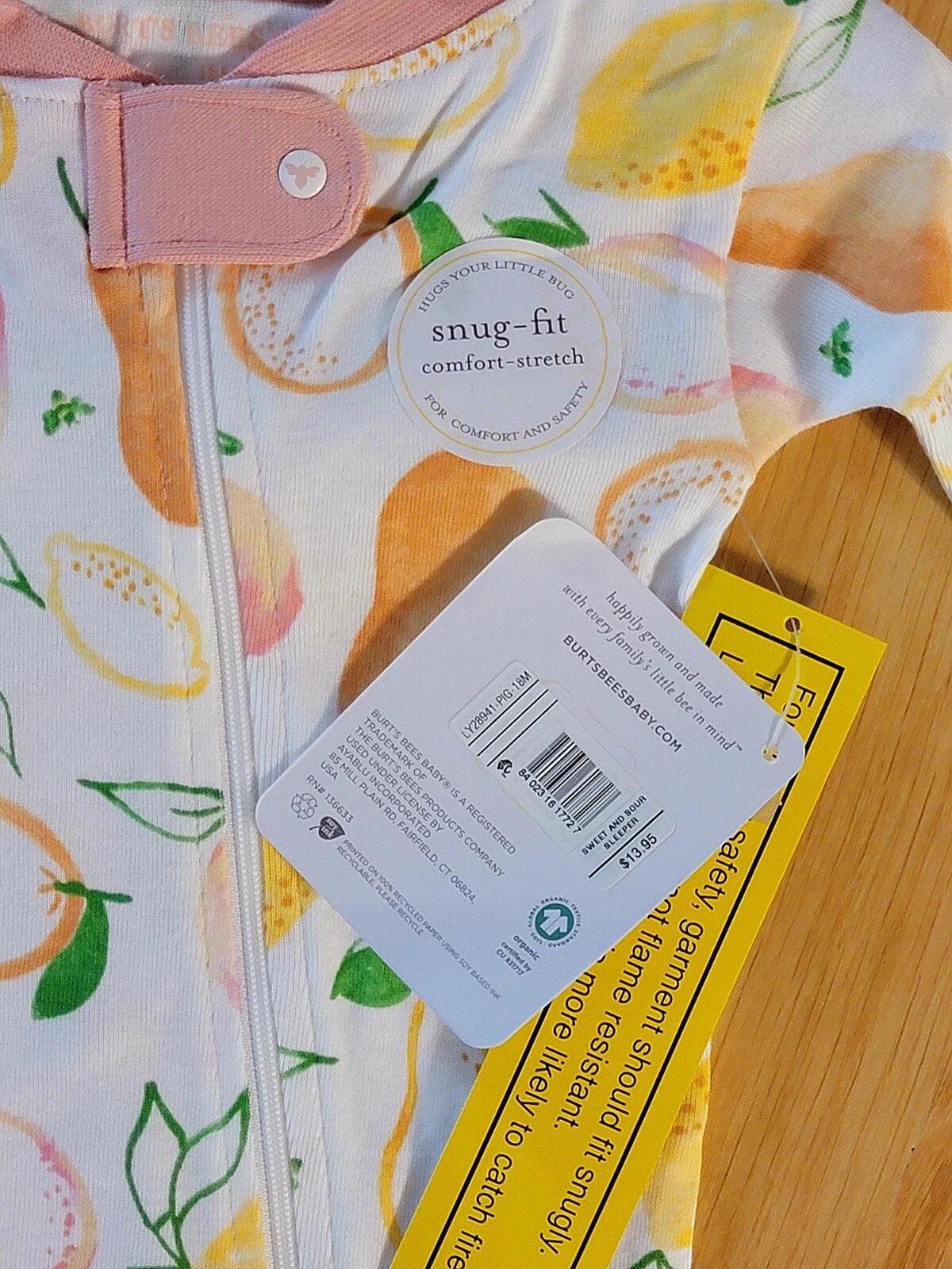 NEW Burt’s Bees Kids Fruit  Print 100% Organic Cotton Pajama Set - Size 18 Month