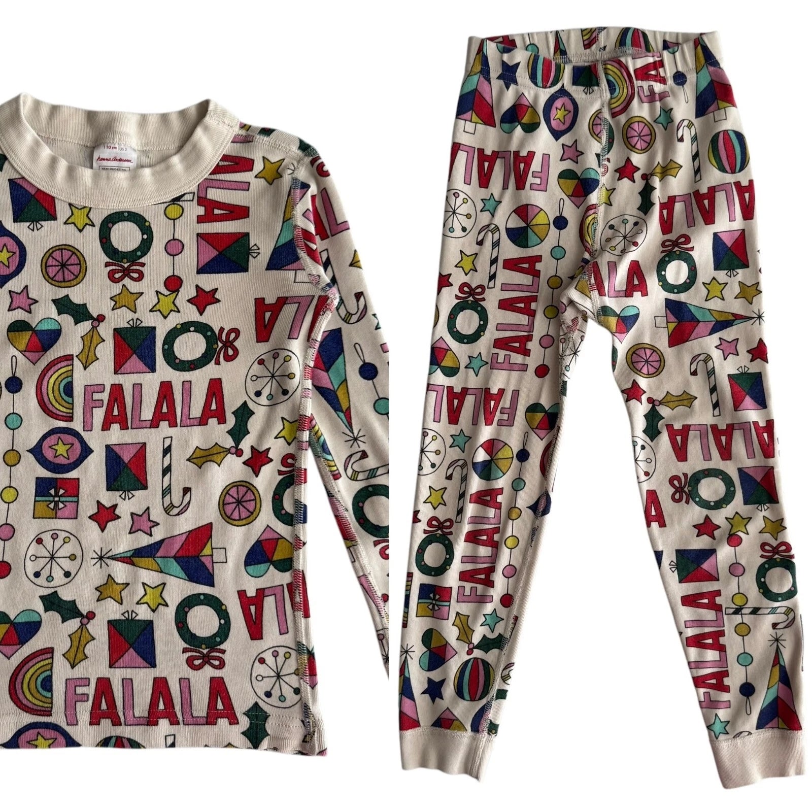 Hanna Andersson Falala Pajama Set Kids Size 4 Holiday Christmas Festive FLAWED