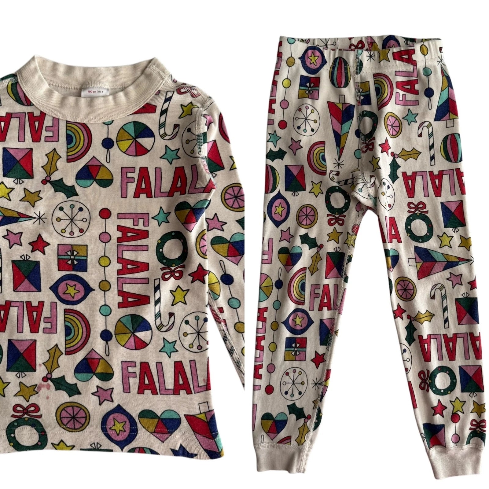 Hanna Andersson Falala Pajama Set Kids Size 4 Holiday Christmas Festive FLAWED