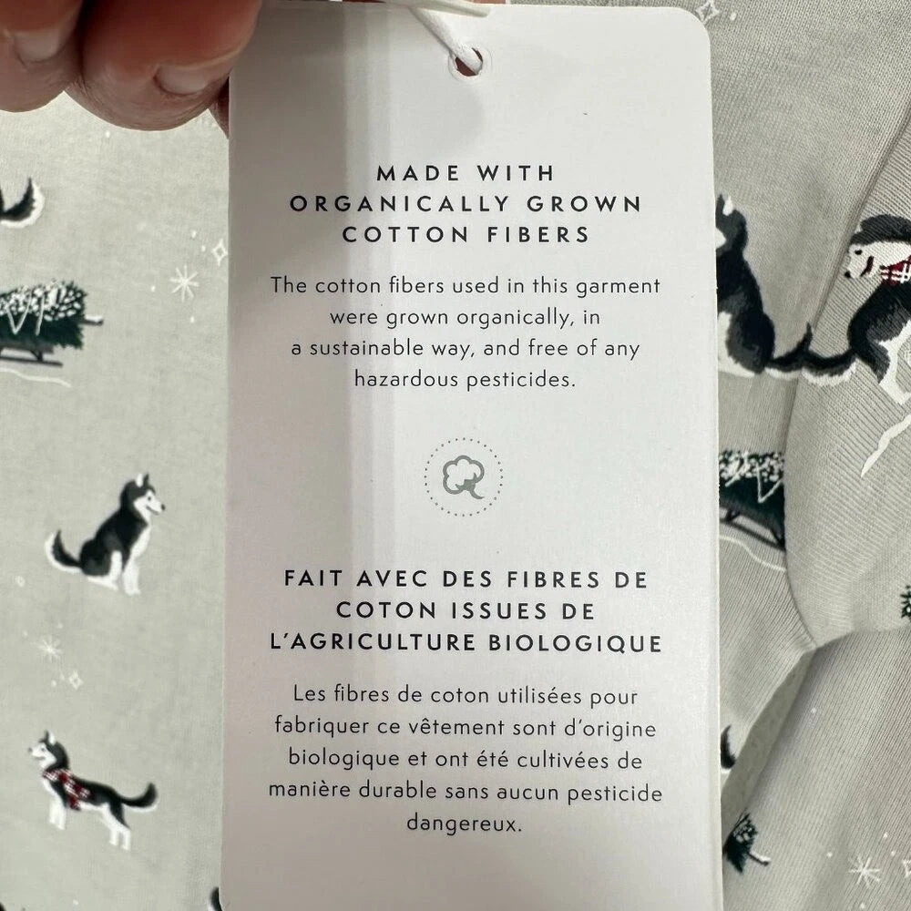 Petit Lem Holiday Light Grey Husky Dog Winter Holiday 2 Piece Pajama Set NWT