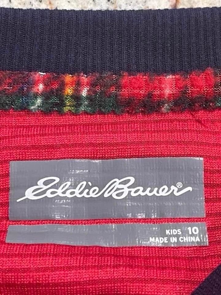 Eddie Bauer Holiday  Reindeer  Boy Or Girl Red Plaid Pajama  Set Size 10 New