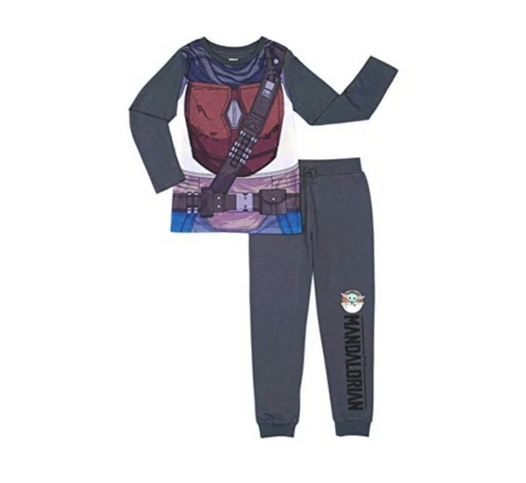 Mandalorian Boys Long Sleeve Pajama Set with Detachable Cape XS 5 Gray New
