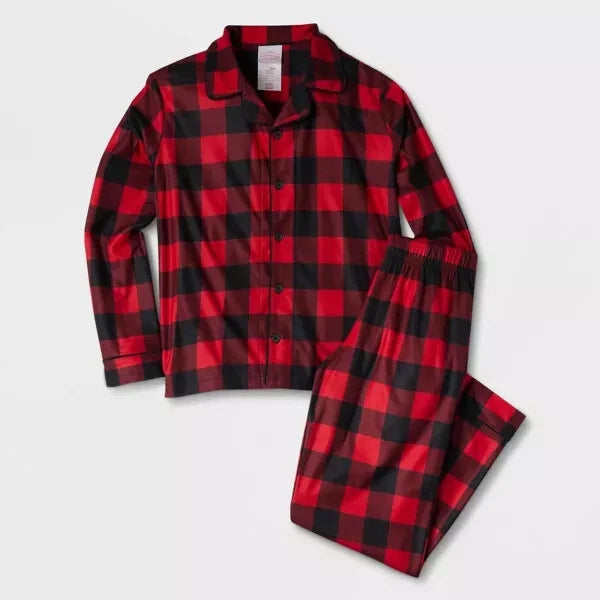 Kids' 2pc Button Up Pajama Set Cat & Jack™ Red Check Size XS (4/5) Flame Resista