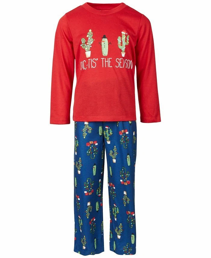 Family PJs Kids Pajama Set Cactus Ornament Size 6-7 Red Blue New (5623)