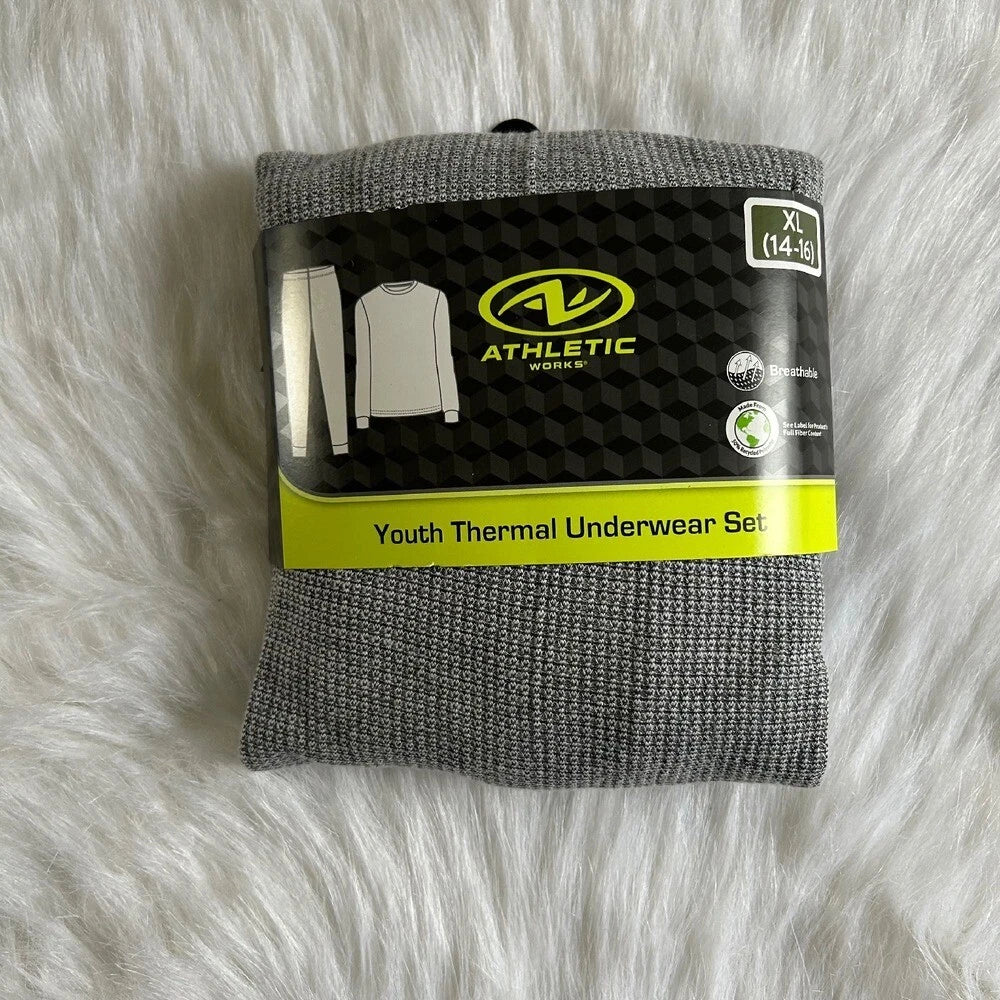 Athletic Works Two Piece Pajama Set Girls XL (14-16) Grey Thermal Underwear Set