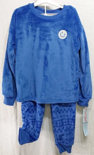 Cat & Jack XS (4/5) Blue 'Smiley Fair Isle' Long Sleeve 2 Piece Fleece Pajama