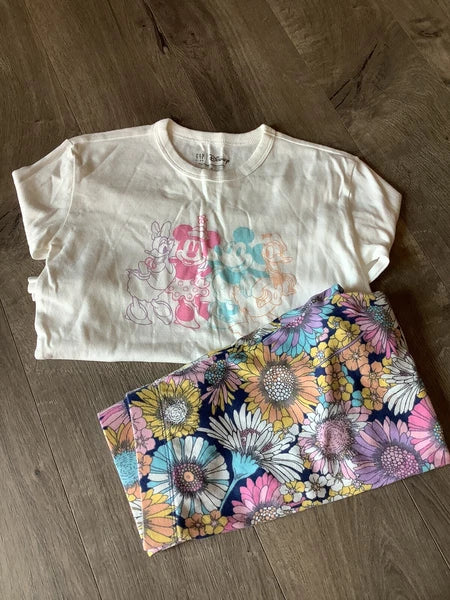 Gap Disney Pajama Set Youth Girl Size XL X-Large 14 16 Purple Pink Flowers Soft