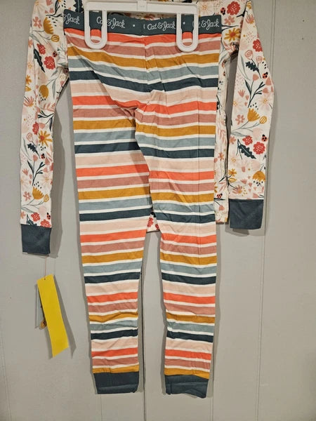 Cat & Jack 2pc Girl's Flower and Stripes Pajama Set Size 8 NWT 2E206