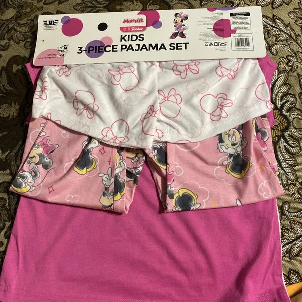 Disney Junior Minnie Mouse Believe Girls kids 3 Piece Pajama Set Pink Size 5