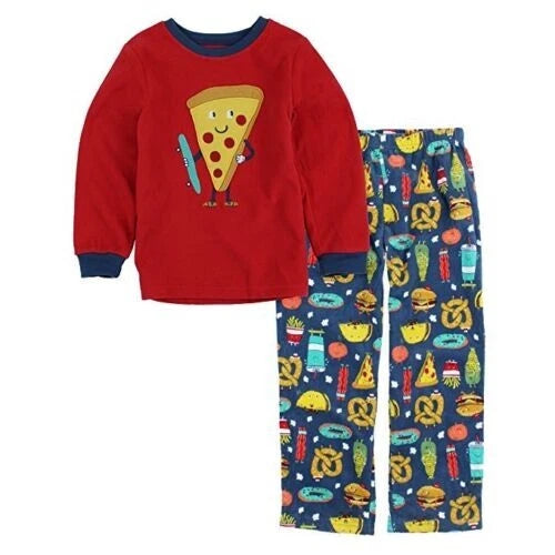 Carter's Boys 2-Piece Fleece Pajama Set - Red / Pizza - Sizes: 3T