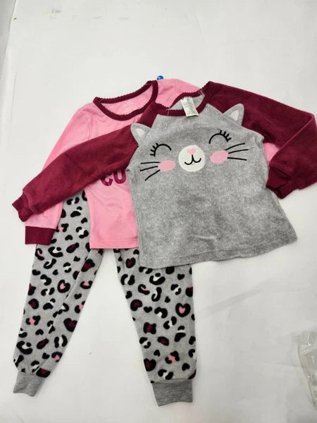 Member's Mark 4T  Girl’s Grey/Pink Fleece 3 Piece Pajama Set New!