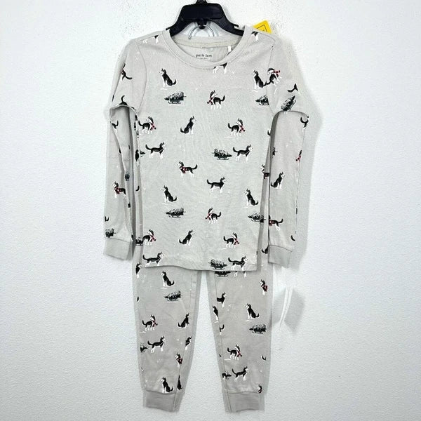 Petit Lem Holiday Light Grey Husky Dog Winter Holiday 2 Piece Pajama Set NWT