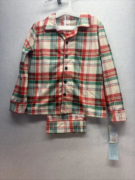 Kids Cat & Jack Unisex 2pc Pajama Set Cream Plaid XS (4/5) NWT