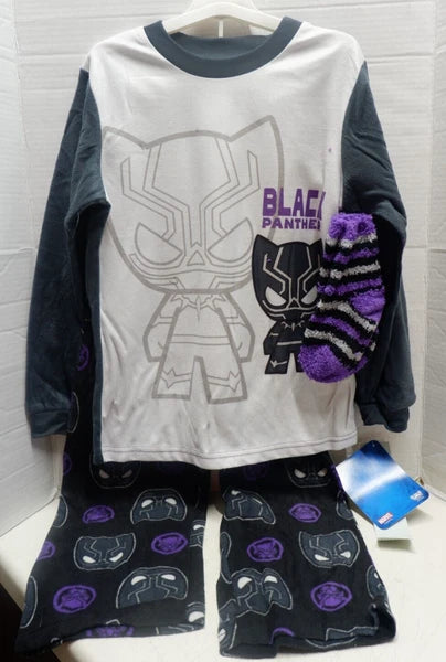 Disney Marvel Avengers Black Panther Pajama Set with Cozy Socks Size Small S 6 7