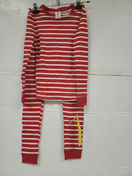 Unbranded Kids 2 Pc Red & White Striped Pajama Set Cotton Elastic Sz 10 NWT