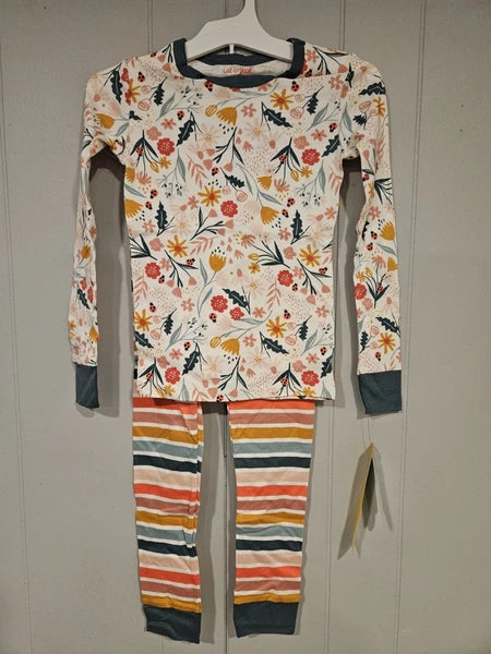 Cat & Jack 2pc Girl's Flower and Stripes Pajama Set Size 8 NWT 2E206