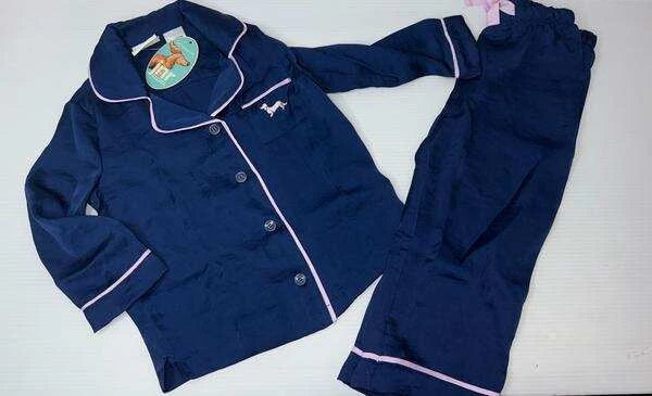 NWT PETER ALEXANDER GIRLS NAVY SATIN PYJAMA SET SIZE 5