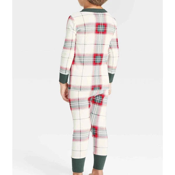 Kids' Size 4 Plaid 2pc Pajama Set Green/Red/Cream - Hearth & Hand with Magnolia