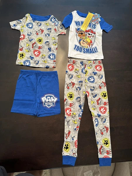 FREE SHIPPING 4T: Paw Patrol Boys Pajama Set 4-Piece Cotton Set Grey NEW