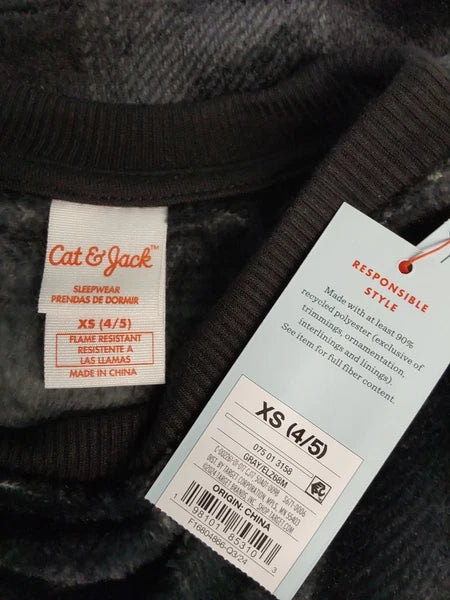 Boys Cat & Jack XS (4/5) Black Plaid 2 Piece Fleece Pajama