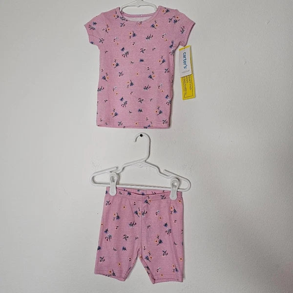 NWT Carter's Toddler Pink/Flowered 2 Piece Set-Pajamas/Shorts Size 2T