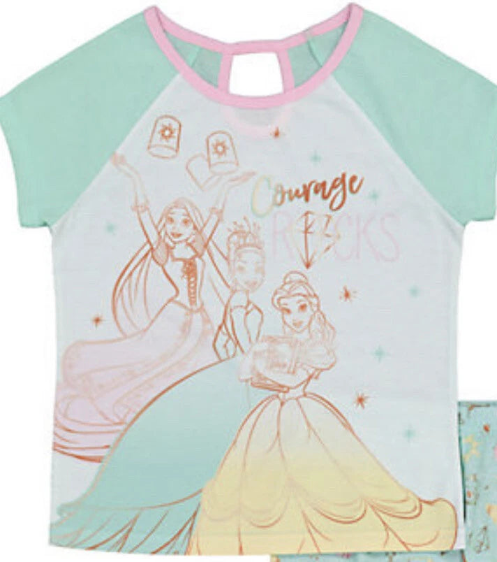 DISNEY PRINCESS " Courage Rocks " Top & Bottom Pajama Set Size 4 NWT