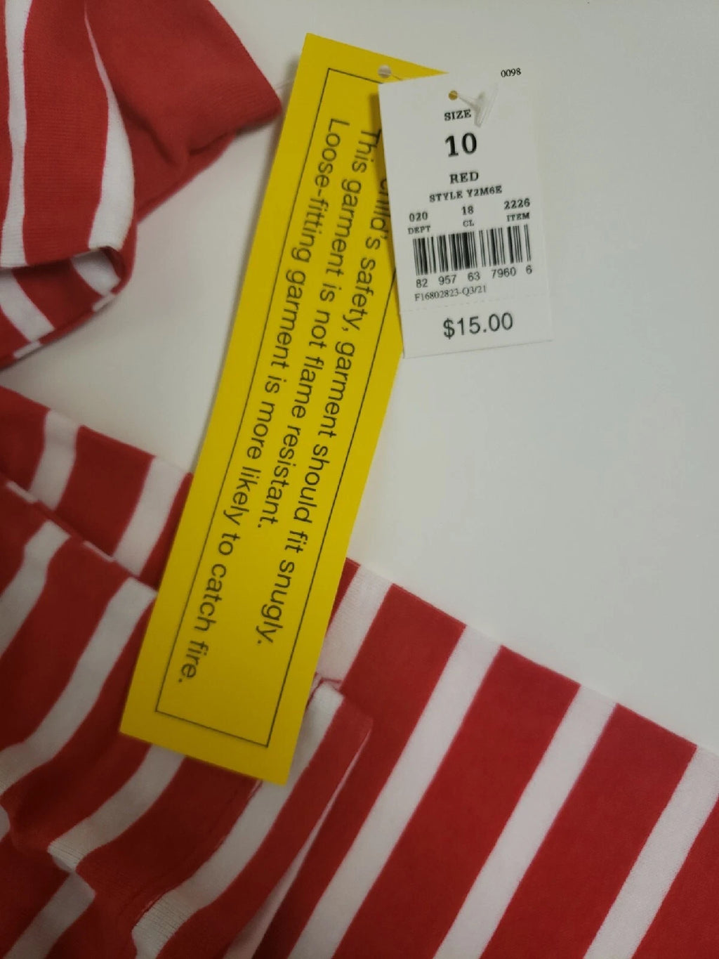 Unbranded Kids 2 Pc Red & White Striped Pajama Set Cotton Elastic Sz 10 NWT