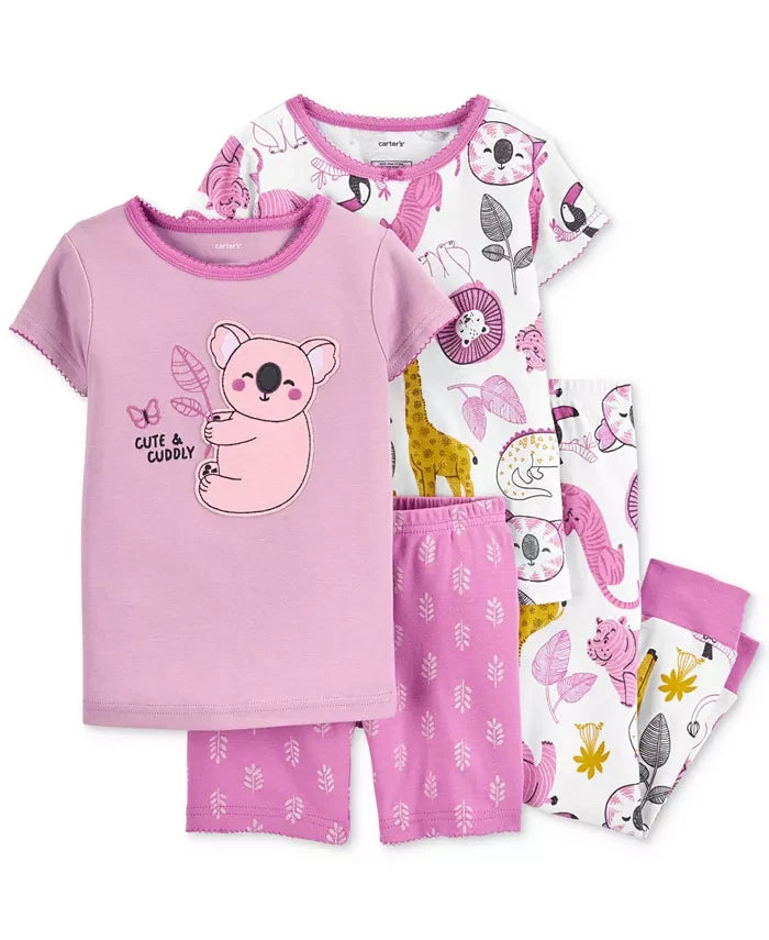 Carter's KOALA Toddler Girls 4-Piece Snug Fit T-shirt and Pajama Set, US 4T