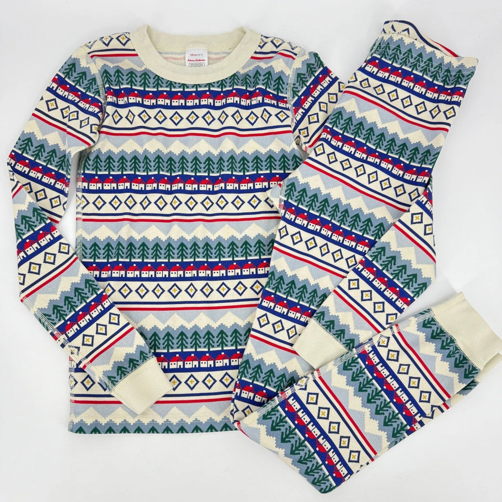 Hanna Andersson Holiday Mountain Village Pajama Set Long Sleeve Top Pants 12