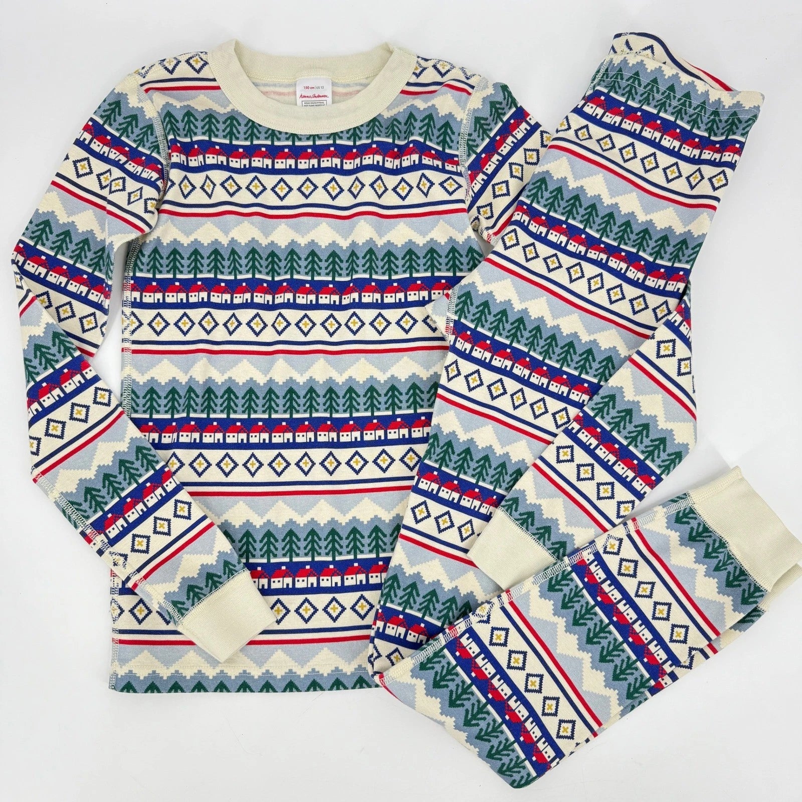 Hanna Andersson Holiday Mountain Village Pajama Set Long Sleeve Top Pants 12