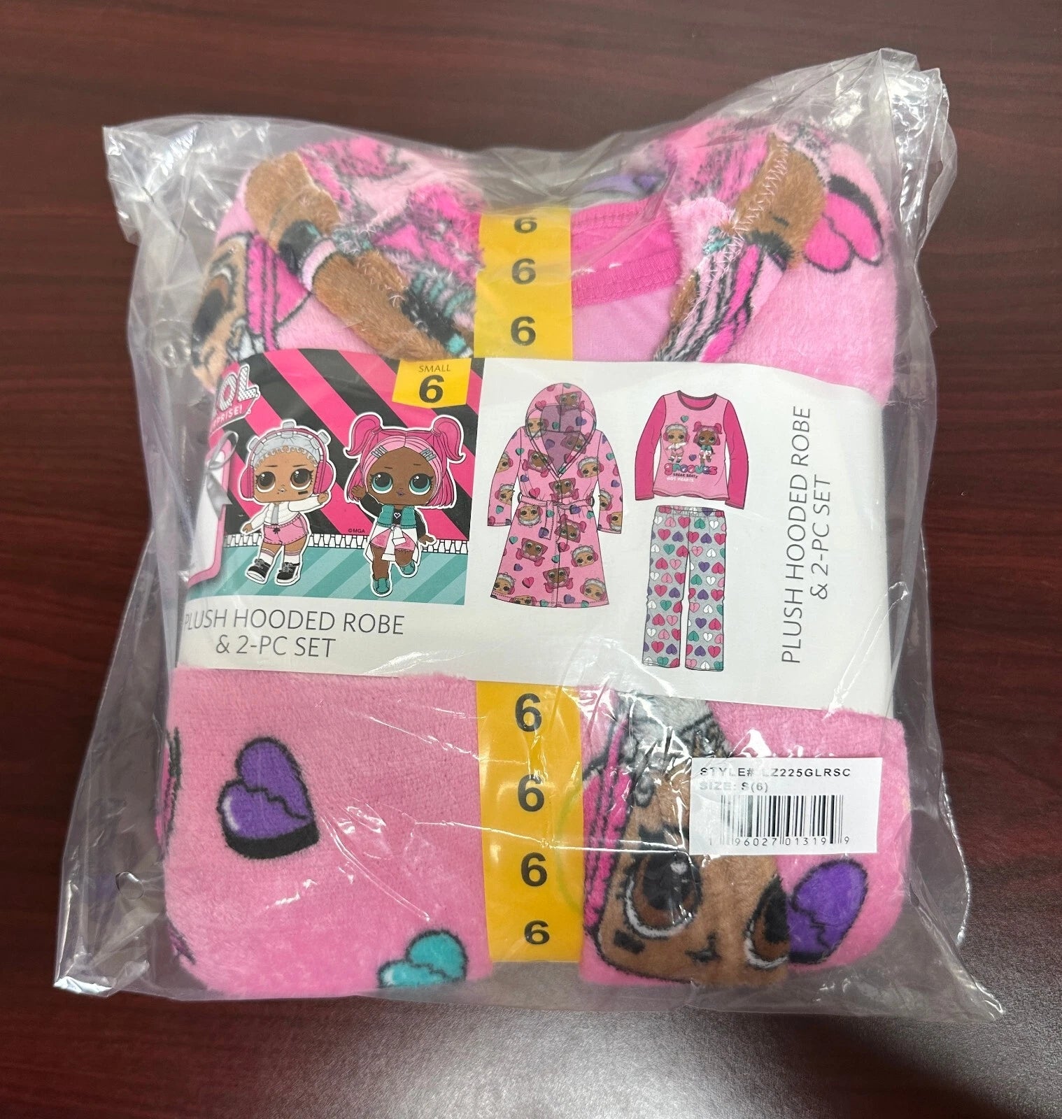 LOL Surprise Plush Hooded Robe & 2 Piece Pajama Set Small Size 6 -NEW-