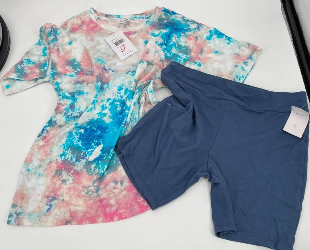 Love Fire Pajama Set Blue tie dye Shorts Girls Sz M NWT N50